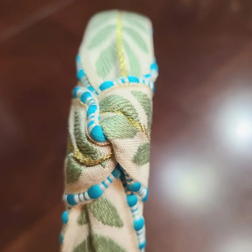 Top Knot Headband For Women Girls Leaves Fabric Hair Accessory Gift Green Blue